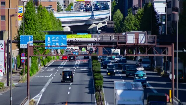 A timelapse of the traffic jam at the downtown street in Tokyo long shot