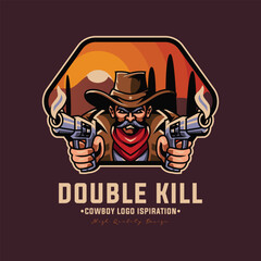 cowboy logo badge design with gun, logo inspiration vector.
