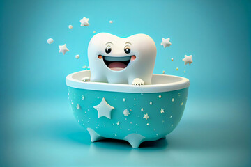 lustiger, glücklicher Comic Zahn in 3d isoliert auf einfarbigen Hintergrund mit Platzhalter - Generative Ai