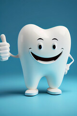 Zufriedener Zahn zeigt seine Zustimmung mit Daumen hoch isoliert auf einfarbigen Hintergrund - generative Ai