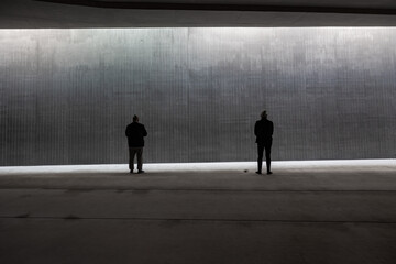 Muslim men praying in a modern mosque. Islamic background photo