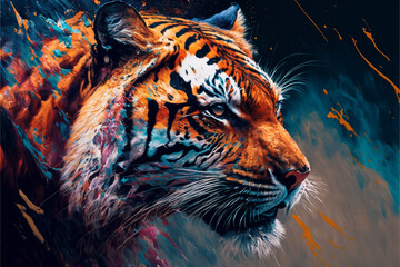 Tygrys  abstrakcyjny kolorowy akrylowy Generative AI 