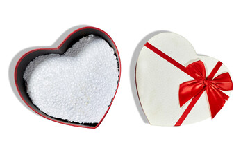open white heart shaped box for valentine's day or christmas isolated on background