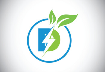 Initial D letter thunderbolt leaf circle or eco energy saver icon. Leaf and thunderbolt icon concept for nature power electric logo