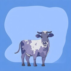 Cow in infographic style. Farm animal isometric, illustration on blue background. Flat design.  Generative AI.
