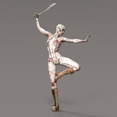 3D-illustration of a comic scifi heroine with two blades