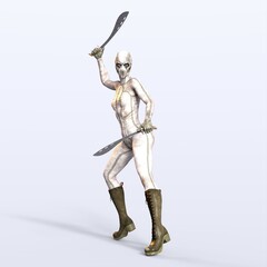 3D-illustration of a comic scifi heroine with two blades