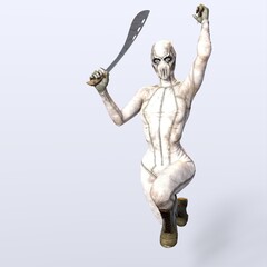 3D-illustration of a comic scifi heroine with two blades