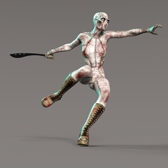 3D-illustration of a comic scifi heroine with two blades