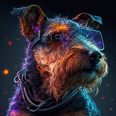 welshterrier with futuristic look, cyberpunk style digital painting