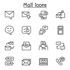 Message, Mail and envelop icon set in thin line style