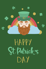 St. Patricks day seamless pattern with leprechaun, lucky coins and clover.