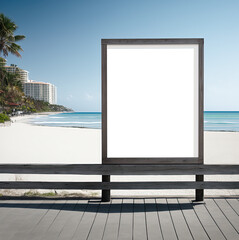 A blank billboard near the beach. Generative AI.