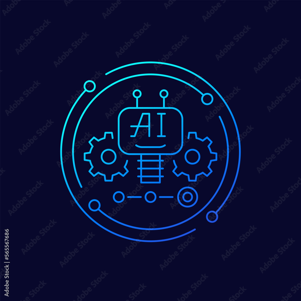 Poster ai bot icon, artificial intelligence, linear design