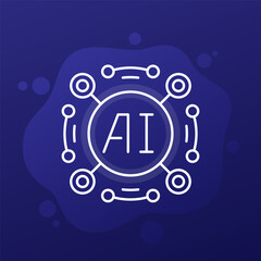 AI icon, Artificial intelligence technologies, linear design