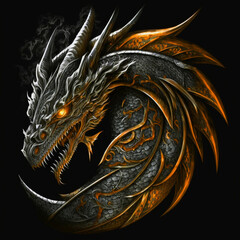 Silver and gold dragon symbol