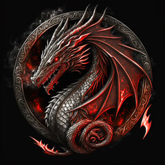 Dragon symbol on circular shield