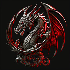 Mythological animal, Silver and red medallion