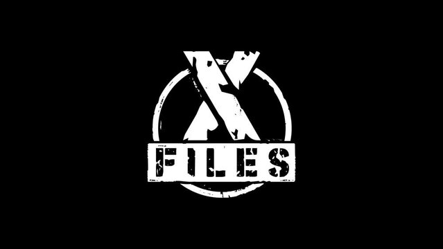 X Files stamp and hand stamping impact isolated animation. Secret mystery investigation and conspiracy 3D rendered concept. Alpha matte channel.