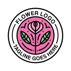 Beauty Flower Logo Monoline Vintage Emblem Vector Design badge illustration Symbol Icon