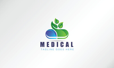 Capsule Supplement Logo Design. Herbal Drug Logo Design Vector.