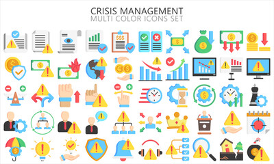 crisis management multi color icons set. contain finance, business, document, warning, money and more. Vector EPS 10 ready convert to SVG. use for modern concept, UI or UX kit, web and app