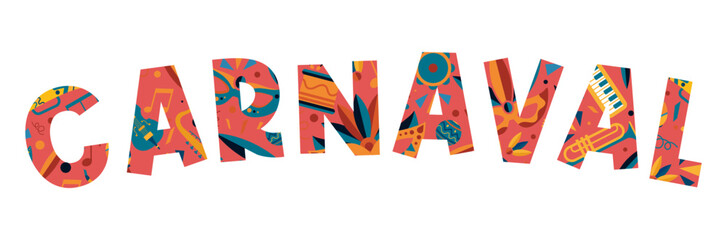 Carnaval - Titre coloré autour de mardi gras, de la musique et du carnaval