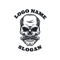 Moustache Skull Graphic Logo Design