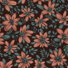 Fotobehang Seamless floral pattern with bright colorful flowers and leaves. Elegant template for fashion prints. Modern floral background. Fashionable folk style. Ethnic style. Boho. © Elli