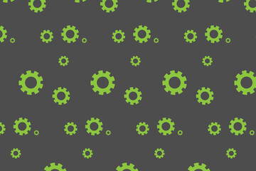 Gear seamless pattern vector illustration. Pattern on a gray background with green mechanical sixes