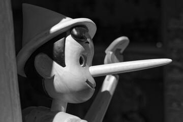 Portrait de Pinocchio en noir et blanc - obrazy, fototapety, plakaty