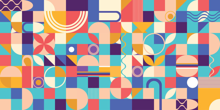geometric pattern design for banner, background in retro style. multi colors Vector illustration