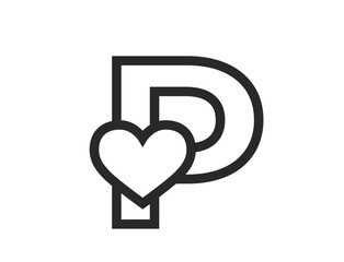 letter p with heart in line style. creative initial letter for valentine's day design. romantic and love symbol