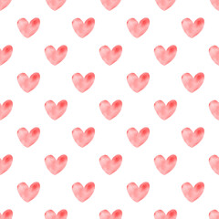 Watercolor red heart seamless pattern. valentine hearts romantic pattern on white background. hand painted illustration, digital papar romantic background