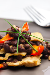 nachos with red beans and red peppers