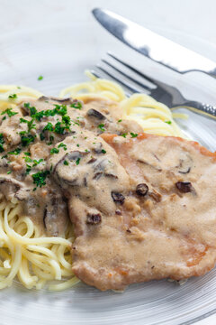 pork filet with mushroom sauce served with spatzles