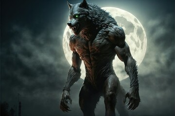 Werewolf Illustration Night With Full