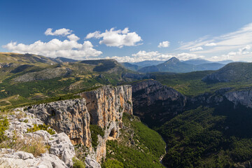 Mountain landscape width Canyon of Verdon River (Verdon Gorge) in Provence, France