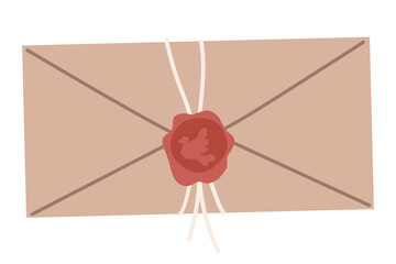 Envelope postcard or letter. Isolated card with stamp or seal in flat style. Craft paper stationery or handmade card, isolated paper mail. Stylish mail letter