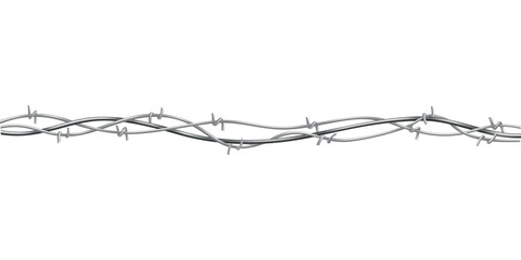 Barbed wire. Fencing strong sharply pointed element, twisted around, art pattern. Industrial barbwire, protection concept design. Modern metallic sharp element for area protection