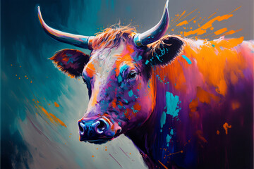 Krowa abstrakcyjna kolorowa 3 - obrazy, fototapety, plakaty