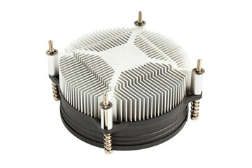 Сomputer components, fan. Cpu cooler, heat sink with on isolated white background.