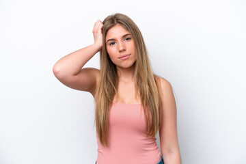 Fototapeta premium Young caucasian woman isolated on white bakcground with an expression of frustration and not understanding