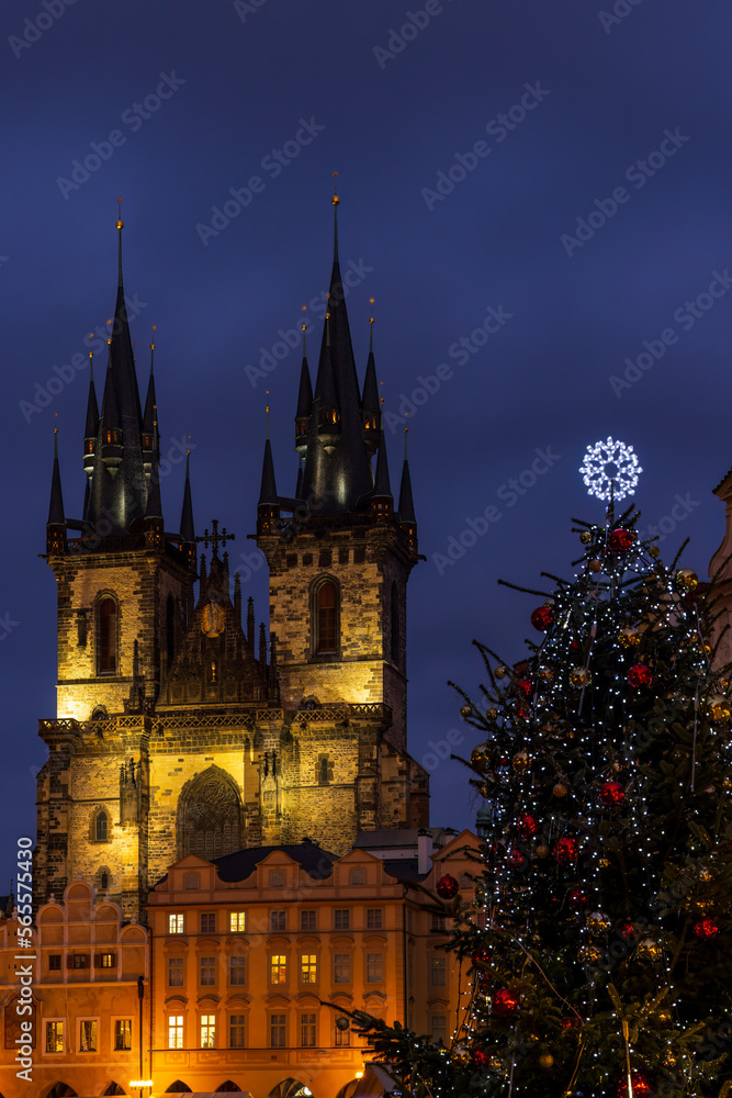 Sticker old town square at christmas time, prague, czech republic