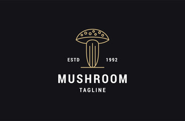 mushrooms logo design template in linear style. Vector illustration.