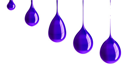 violet water drop is dripping on a white background