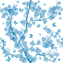 Blue Tree with Butterflies