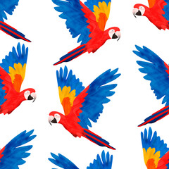 Scarlet macaws seamless pattern
