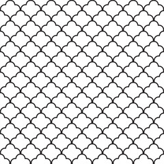 Fish scale seamless pattern. Traditional chinese sea wave ornament. Asian cloud ethnic motif.