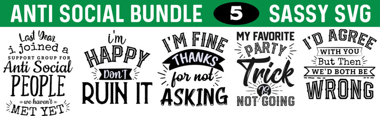 Anti-Social SVG Bundle - Perfect for Introverts - Hand-Drawn Vector Illustrations and Inspirational Quotes for T-Shirts, Posters, Cards, and More